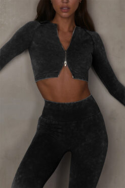 Acid Zip Up Grey Crop Top & Leggings