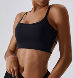 Backless black sports bra