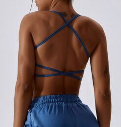 Backless blue sports bra